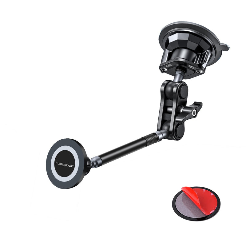 koolehaoda Magnetic Car Phone Holder for Magsafe, Vacuum Suction Cup Phone Mount for Windshield Dashboard, 360° Adjustable Metal Arm Car Phone Holder for iPhone Samsung All Smartphone & Cars Truck