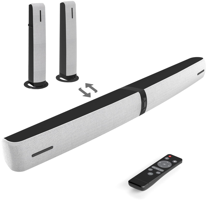 Sound Bar for Smart TV, 90W Soundbar with Bluetooth/ARC/Optical/AUX Connect, Auto Volume Boost, 3 Equalizer Modes, 2 in 1 Detachable Soundbar for TV for TV/PC/Gaming/Projectors White and Black