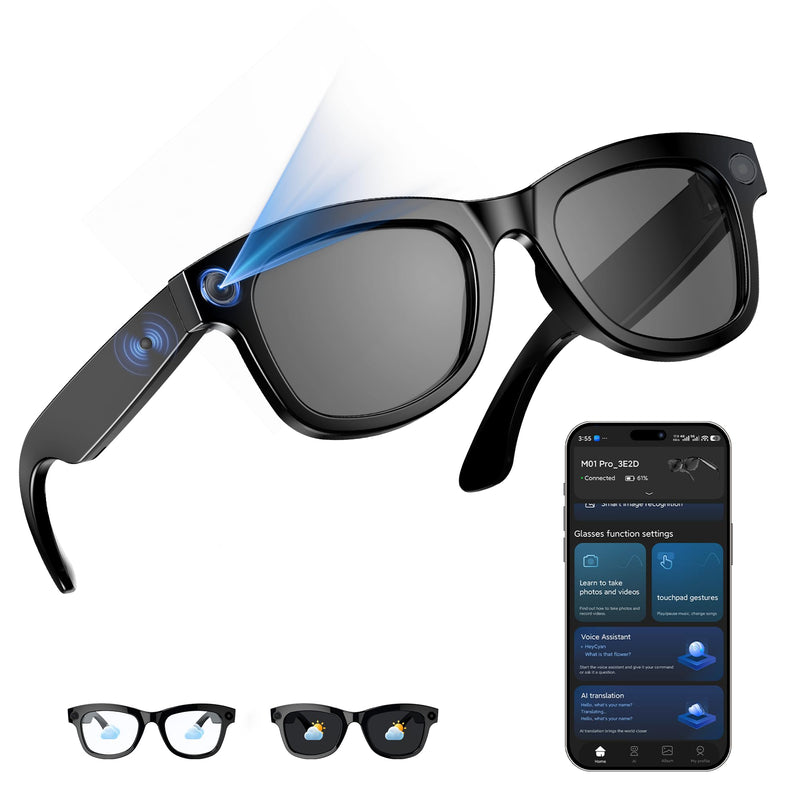 AI Smart Glasses with 8MP 800W Camera for 1080P Video Recording 12min & HD Photo, Bluetooth Real-Time Translation,AI Voice Assistant,Object Recognition,Music Player Gift of Lover,Traveler (large)