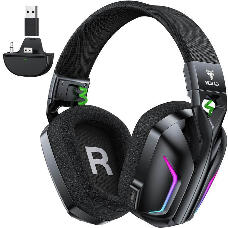 WESEARY Wireless Gaming Headset for Xbox Series X|S, 2.4GHz Ultra-Low Latency Headset with Noise Cancelling Mic for PC, PS5, PS4, Switch, Mac, 3D Surround Sound, Bluetooth 5.4, 50H Battery Raven Black