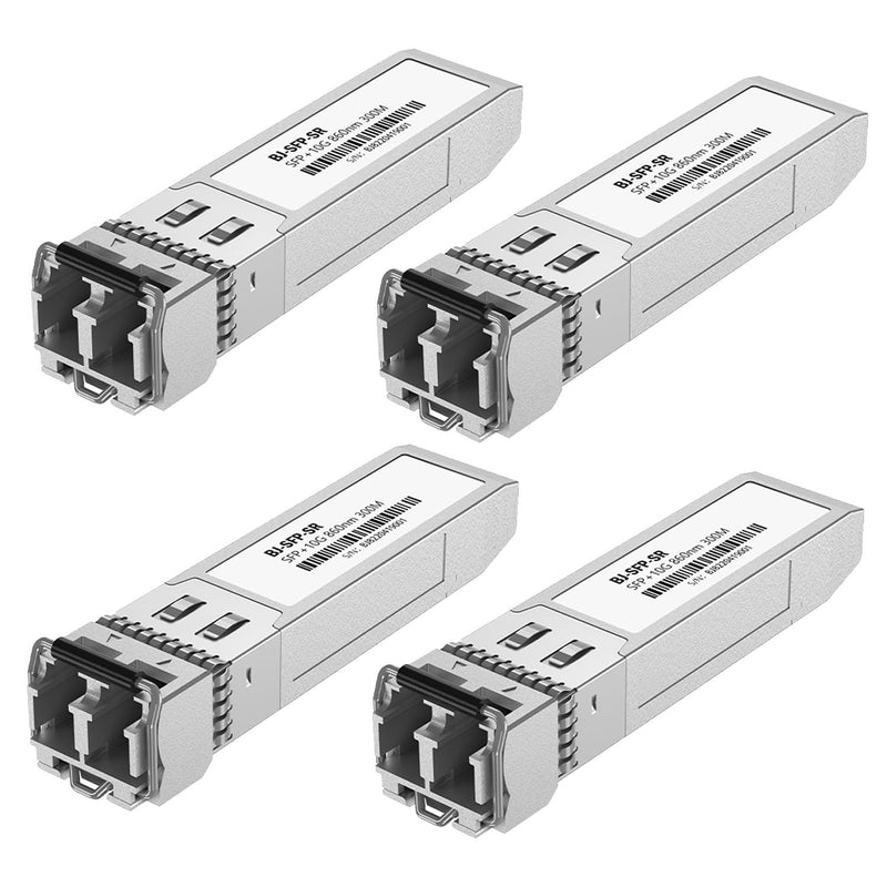 [4 Pack] 10G SFP+ LC Module, 10Gb 850nm Multimode SFP Transceivers, Up to 300 Meters, Plug and Play, Hot Pluggable, Durable Metal Casing 4-Pack