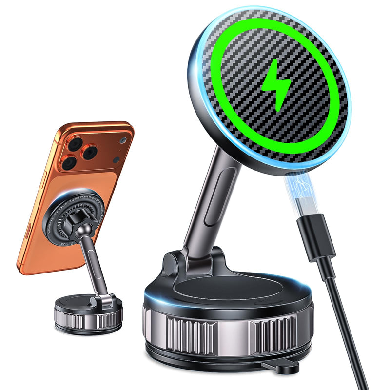 ILOUYU iPhone Car Mount Charger [15W Fast Wireless Charging, 120+ LB Strongest Suction & 2800gf Strongest Magnetic] 360° Adjustable Car Phone Holders for Your car, for iPhone 17 16 15 14 13 12 Series