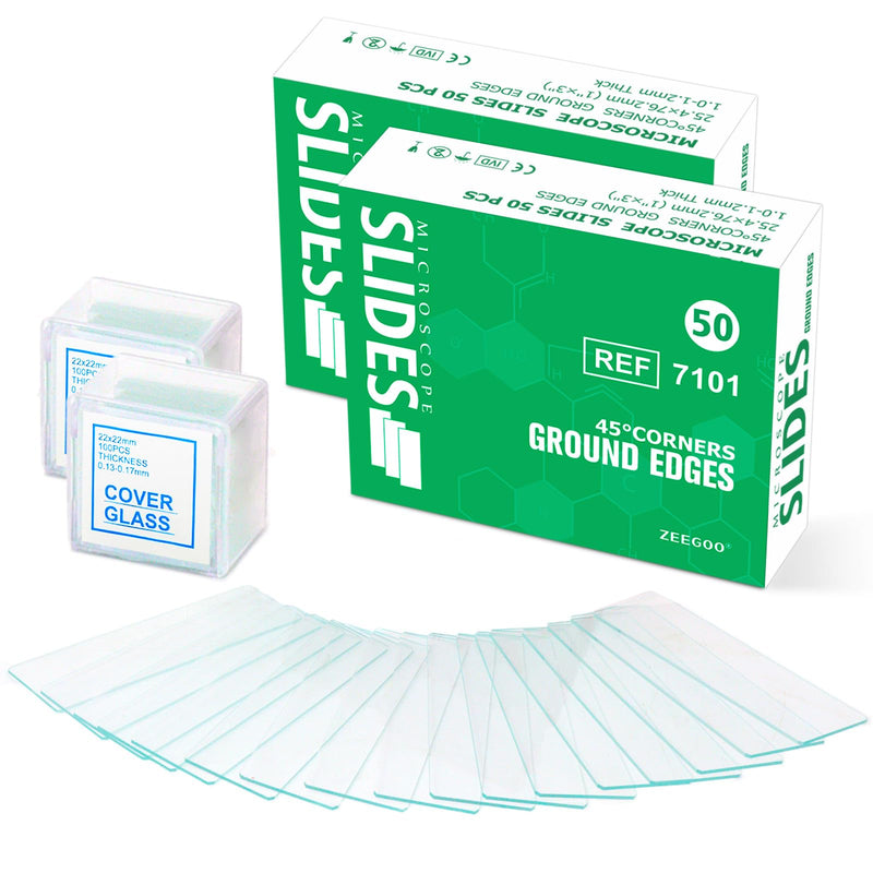 [AUSTRALIA] - ZEEGOO Microscope Slides and Covers, Pre-Cleaned Optical Glass, High Light Transmittance, 100 Slides + 200 Coverslips, Ground Edges & 45° Corners, Fits Most Microscopes, Classroom, Lab & Home Use 300 