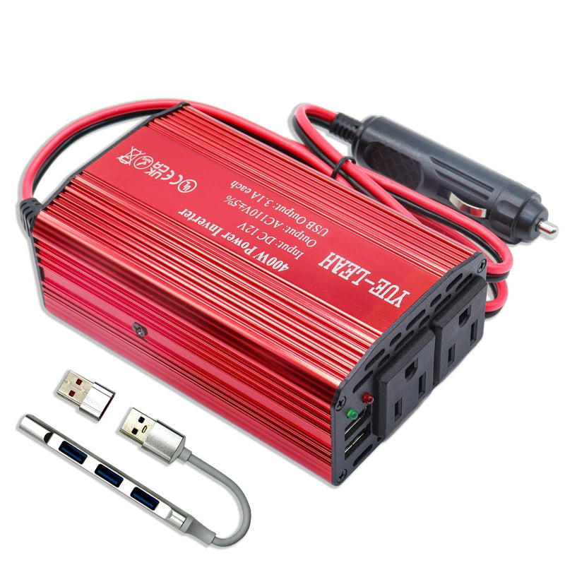 400W Power Inverter, 12V to 110V Car Inverter with 2 AC Outlets & Dual 6.2A USB Ports for Laptop, Air Compressor & Fast Charging