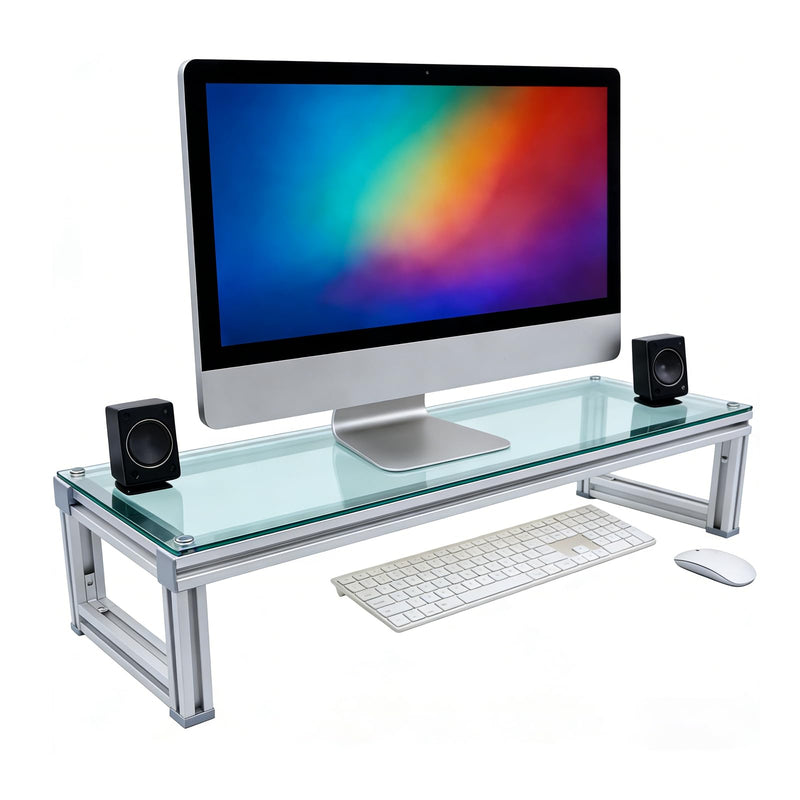 Monitor Stand Riser Acrylic Aluminum, Heavy Duty Ergonomic Screen Stand with Under Desk Storage, Neck Pain Relief Desk Organizer for Laptop PC iMac Home Office & Gaming Silver 23.62X7.87X4.13IN