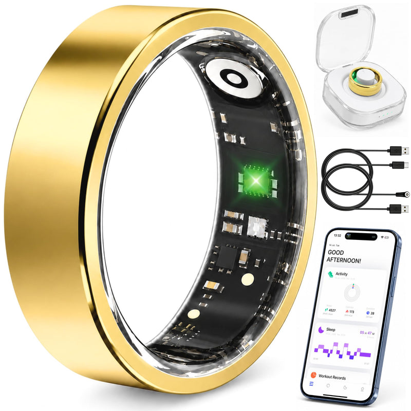 Smart Ring Fitness Tracker for Men & Women with Sleep, Heart Rate & SpO2 | No Subscription Fee, 180+ Sports, Stress Tracking, Women's Health, IP68 Gold 9
