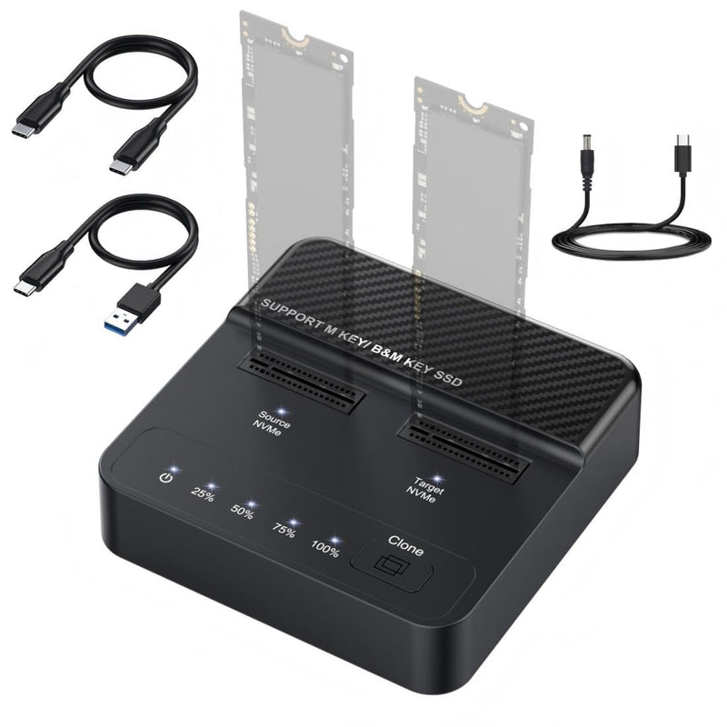 chenyang USB 3.2 Gen 2X2 20Gbps Dual Bay M.2 NVME SSD Cloner Dock Enclosure Adapter for Clone and Read Support One Cllick Offline Clone Adapter + Cable