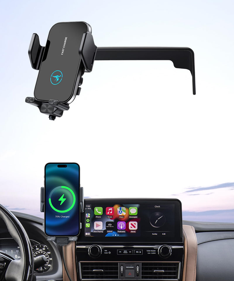 Wireless Charger Car Phone Holder for Nissan Armada 2021-2024, 12.3" Screen | Infiniti QX80 2022-2024, Auto Clamp Cell Phone Mount Accessories 15W Qi Fast Charging Stand Compatible with iPhone Android