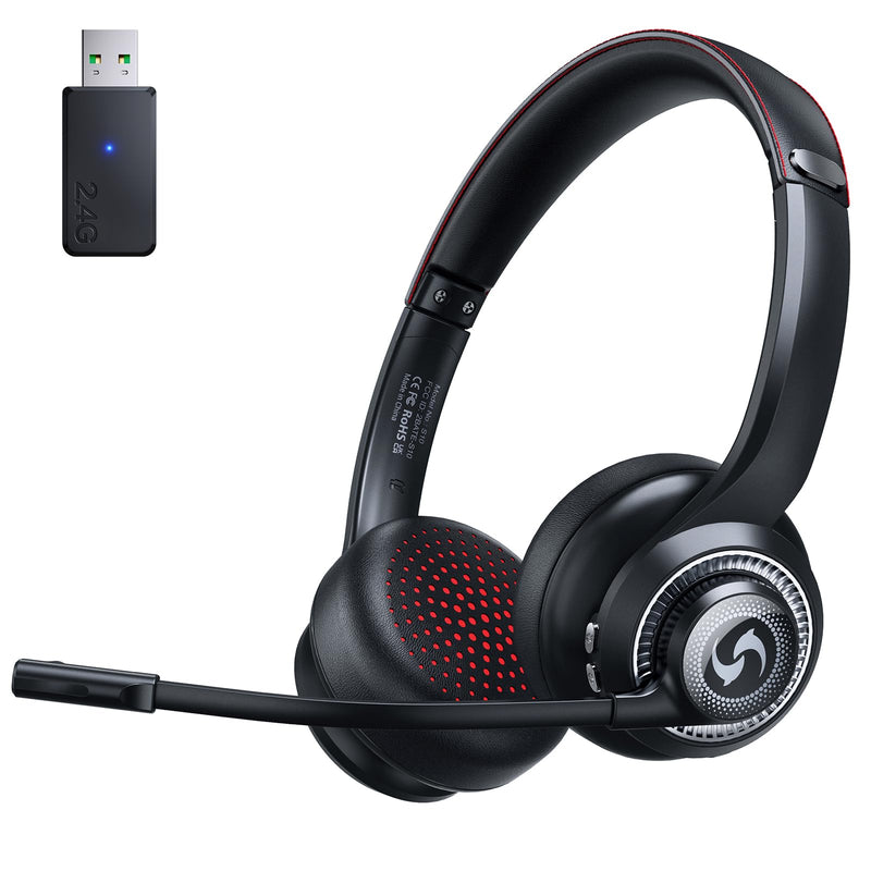 [AUSTRALIA] - Wireless Headset with Mic for Work, Dual-Mode Connectivity, Stable 50+ Playtime& 2.4GHz Dongle Fit for PC/ PS4/ PS5/ Cell Phones, Bluetooth Headset for Work- Call Center/Teams- Black 