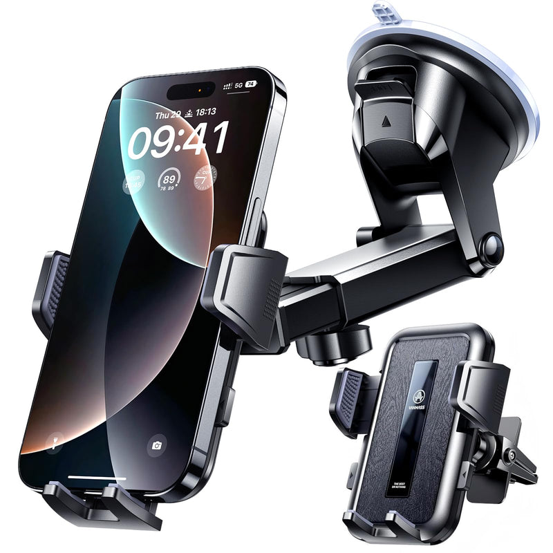 VANMASS 2026 Car Phone Holder【Military-Grade Strongest 90+LBS Suction】 | Phone Holder for Your Car Dashboard Windshield Vent Cell Phone Mount Truck Stand Cradle for iPhone 17 Pro Max 16 15 Android Black