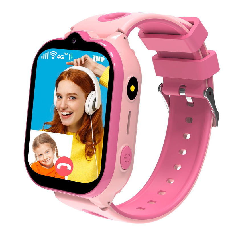 4G Kids Smart Watch with GPS Tracker, Smartwatches with Two Way Calling Video Calls SOS Class Mode Pedometer Alarm Clock Puzzle Games HD Touch Screen Safe Phone Watch for Kids Ages 4-12 Gifts (Pink) Pink
