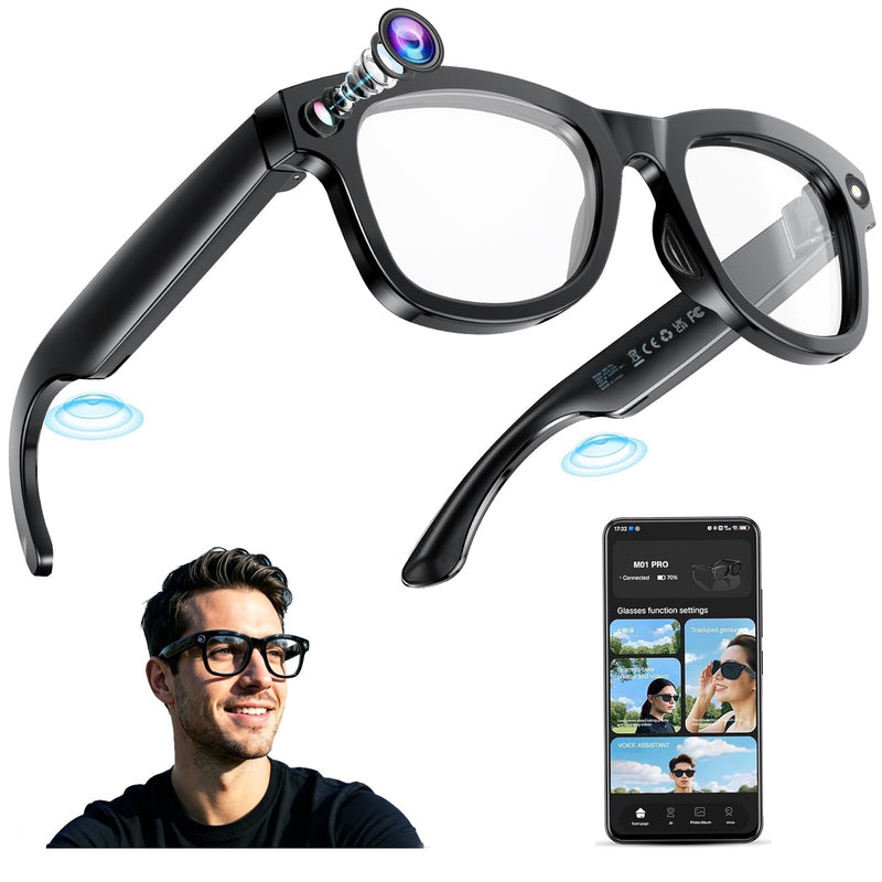 AI Smart Glasses with Camera and Video Recording for Travel & Work | 8MP HD Camera & Video Recording Glasses,146 Languages Real-Time Translation,AI Voice Assistant & Music , Object Recognition