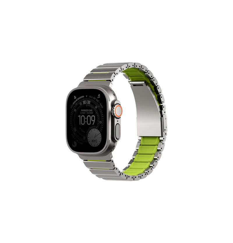 UNIQ Strova Flex Apple Watch Band 44mm 45mm 46mm 49mm – Adjustable Stainless Steel Link Bracelet Strap for Apple Watch Series 4 5 6 7 8 9 SE & Ultra 1/2 – Lime Green