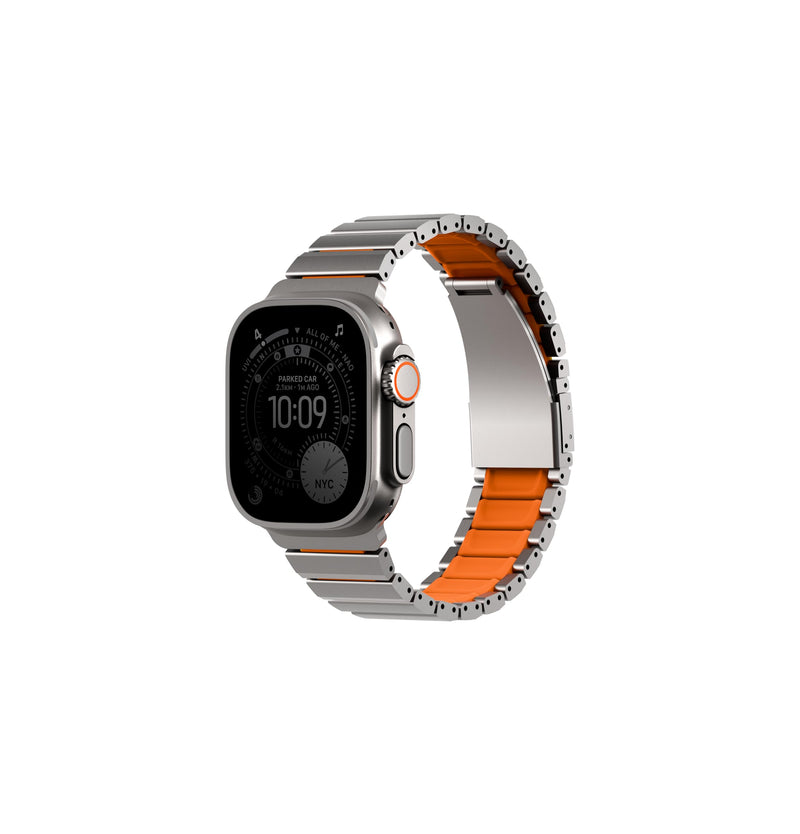 UNIQ Strova Flex Apple Watch Band 44mm 45mm 46mm 49mm – Adjustable Stainless Steel Link Bracelet Strap for Apple Watch Series 4 5 6 7 8 9 SE & Ultra 1/2 – Orange