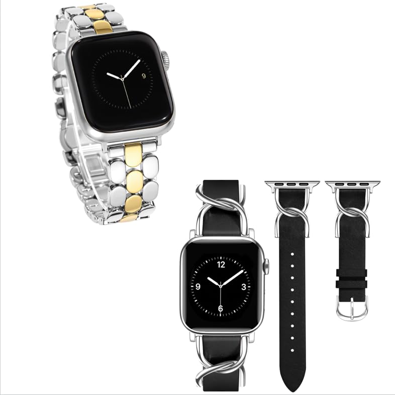 JR.DM Gold Silver Leather and Metal Watch Bands for Women