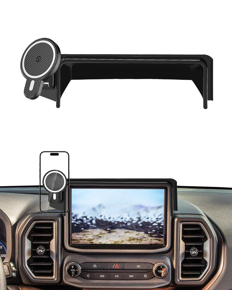 PZK Car Phone Holder for Ford Bronco Sport 2021-2024 8-Inch Fixed Screen | Strong Magnetic 15W Fast Wireless Charger Car Phone Mount with Magsafe 360° Rotation Hands-Free Not Affect Vent Cradles Magsafe+ Wireless Charging