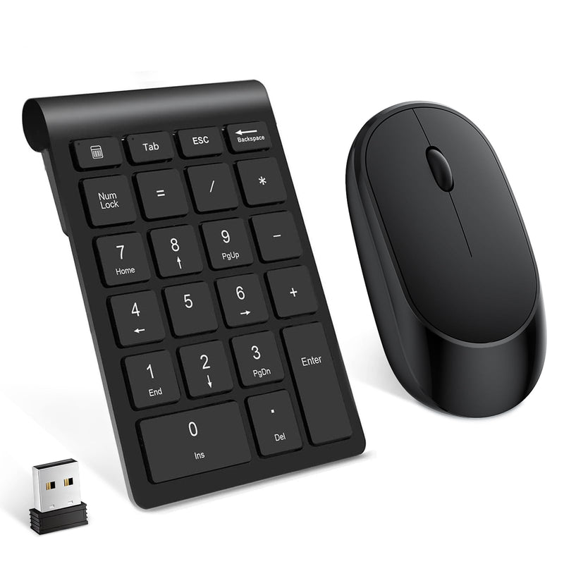 Lekvey Wireless Number Pad, Numeric Keypad and Mouse Combo | 22 Keys & Mouse Set, Share One 2.4G USB, Compact Portable Slim, 10 Key Numpad, for Laptop, Mac, Notebook, PC, Computer, Black
