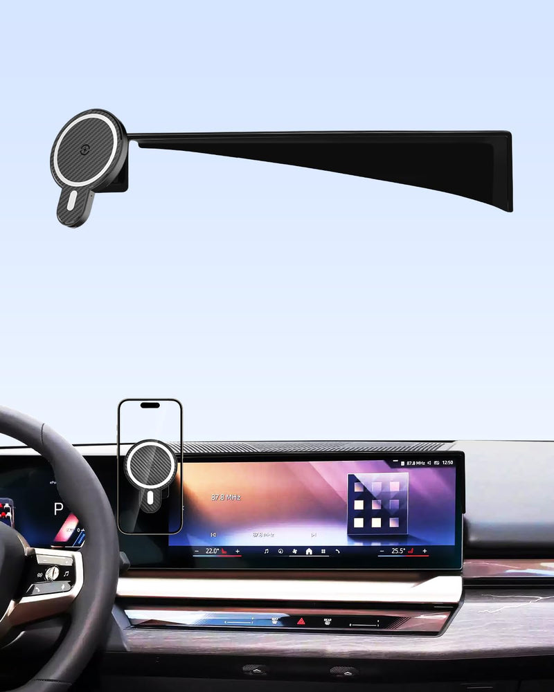 PZK Car Phone Holder for 2024-2026 BMW 5 Series/BMW i5 /BMW 530i 540i 550e | 14.9-Inch Screen Magnetic 15W Fast Wireless Charger Car Phone Mount Fixed Screen 360° Rotation Hands-Free Phone Cradles Magsafe+ Wireless Charger
