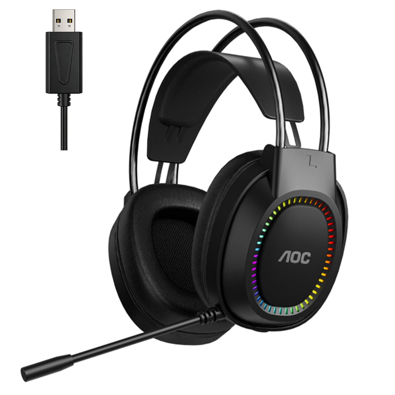 [AUSTRALIA] - AOC Wired Gaming Headset with Mic, USB Gaming Headphone with Stereo Sound for PC/Laptop/PS4/PS5, 50mm Drivers RGB Corded Headphones for Game/Work/Music, ACG2500 