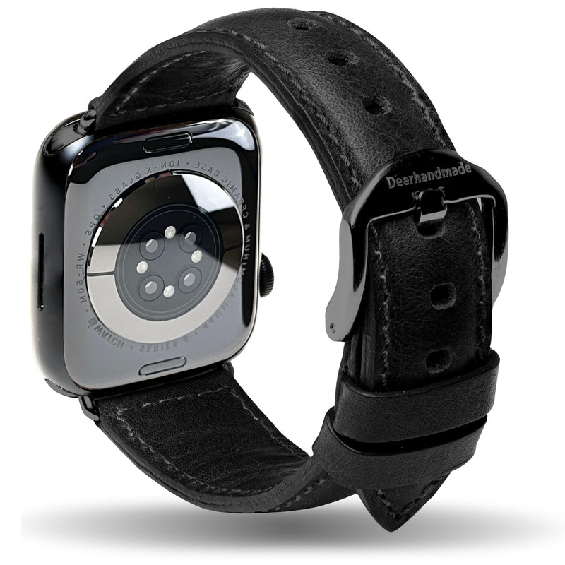 Top Grain Genuine Leather Bands Compatible with Apple Watch Band 42 mm (Series 32 1) 44mm 45mm 46mm 49mm for Men & Women, Replacement Strap for iWatch Ultra, Ultra 2, SE2, SE, Series 11 10 9 8 7 6 5 4 3 Classic Dark Brown (Black Edition, Silver)
