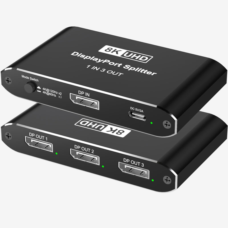 [AUSTRALIA] - Displayport Splitter 1 in 3 out, 8K@60Hz, 4K@120Hz, Resolution DP 1.4 DisplayPort Switcher Selector Box, DSC Support, Display Port Switcher Compatible with PC, Laptop, Monitor, Gaming, TV, NVIDIA, AMD 