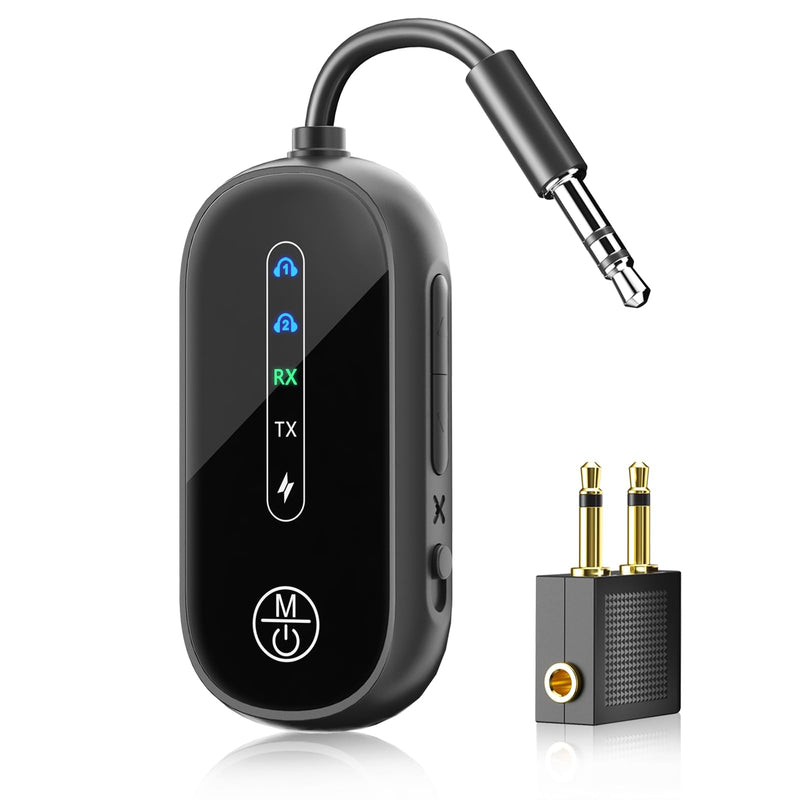 [AUSTRALIA] - Dual Link Bluetooth 5.4 Transmitter for Airplane Travel 2-in-1 Bluetooth Adapter Airplane Travel Essentials Wireless Receiver, 3.5MM AUX Jack Adapter on Flight/TV/Car Stereo/Gym 