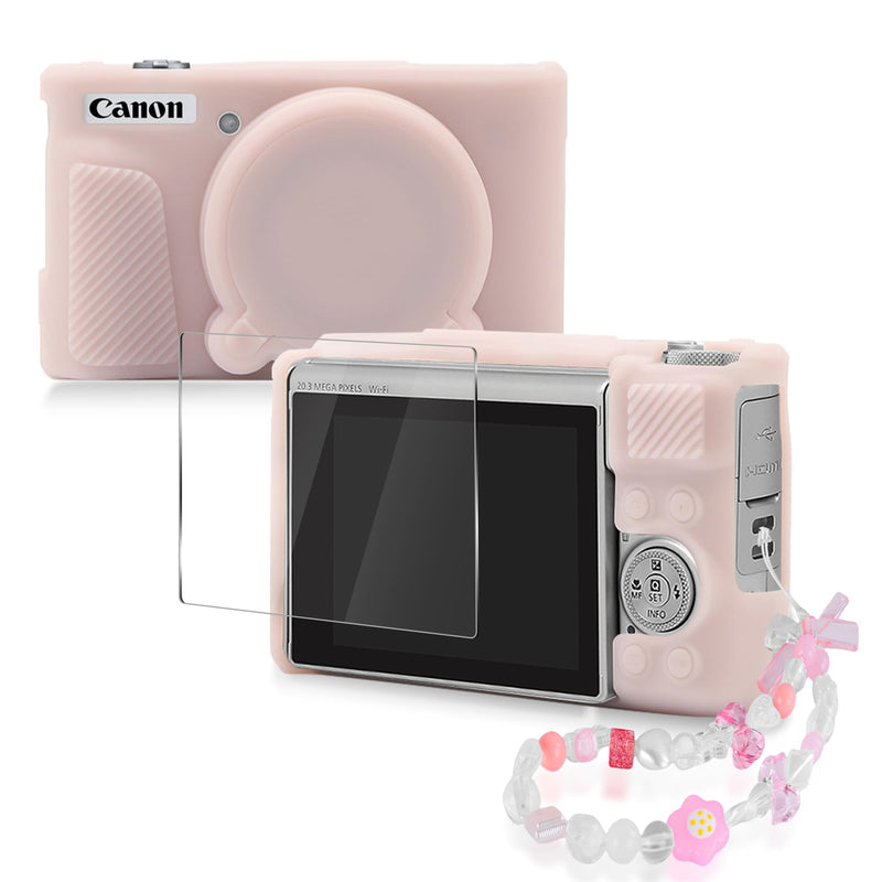 [AUSTRALIA] - Seltureone for Canon PowerShot SX740/SX730 HS Case with Cute Charm Wrist Strap and Screen Protector, Anti-scratch Soft Silicone Built-in Lens Cap for Canon SX740/SX730 Case - Jelly Pink 