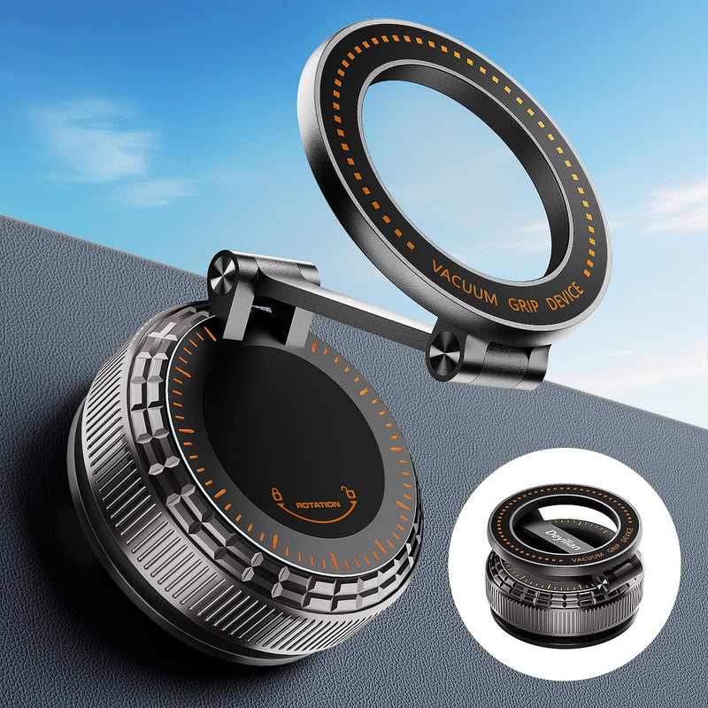 2026 Upgraded Metal Base Vacuum Magnetic Car Phone Holder, 360° Rotatable & Ultra Secure, Super Strong Suction for MagSafe iPhone Android Phone Mount for Car Gym Mirror Warm Bronze