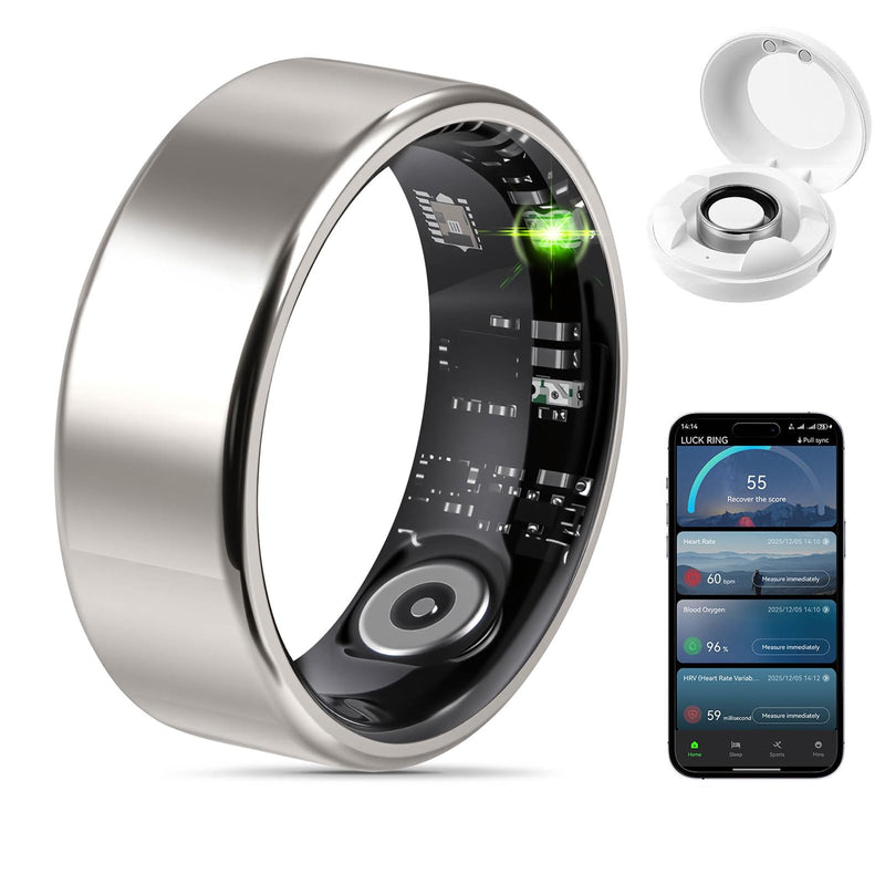 FAHKNS Smart Health Ring for Women Men: Fitness Tracker Ring with Heart Rate,Blood Oxygen,Sleep Monitor,Stress,Steps Counter,IP68 Waterproof for iOS & Android,No APP Fees (Silver,8#)