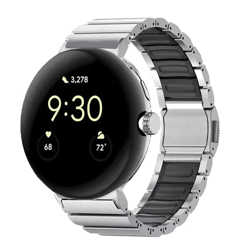 Titanium Magnetic Watch Band for Google Pixel Watch 5/4/3 45mm, Hybrid Silicone Lining & Titanium - Adjustable Lightweight Metal Strap for Active & Formal Use, Anti-Slip, No Hair Pull sliver black