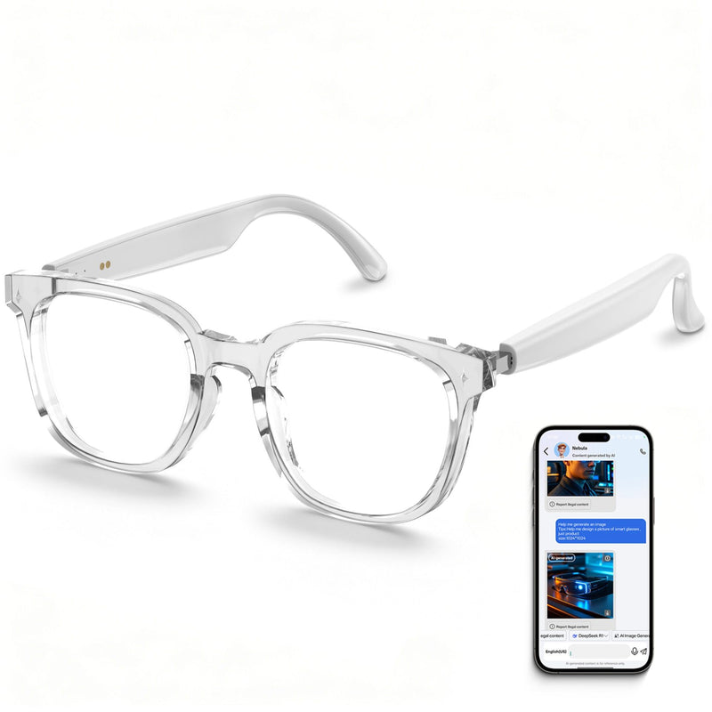 AI Smart Glasses, Bluetooth Glasses for Men & Women, Open-Ear Music & Calls | Touch Control,Voice Assistant,Audio Recording,Real-Time Translation,35g Lightweight for Business Meetings, Travel & Daily Use White Frame-Transparent Lens(Style1)