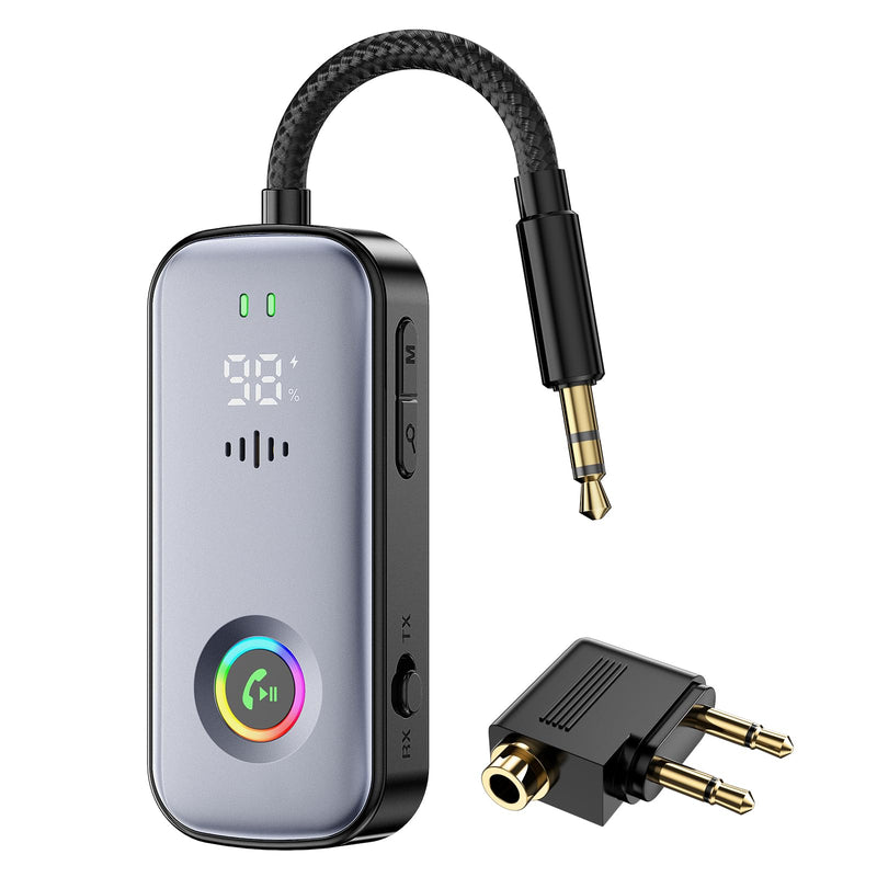 [AUSTRALIA] - 2026 Model 2-in-1 Bluetooth Transmitter Receiver, Low Latency Dual Link Audio Adapter with Battery Display/Built-in Mic, Compatible with TV/PC/Home Stereo/Car/Airplane 