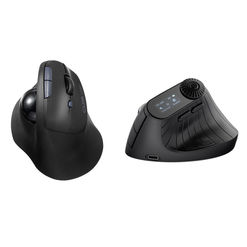 SANWA 2-DP Ergo Mouse with LED Screen + Wireless Trackball Mouse Set, Vertical Mouse Knob Control, Programmable Buttons, Silent Ergonomic Roller Ball Mice, Compatible with Mac, Windows, Laptop, Androi