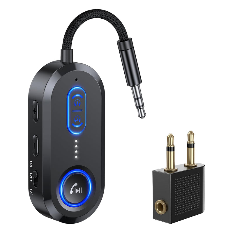 Bluetooth 5.4 Transmitter Receiver for 2 AirPods/Headphones, 2-in-1 Bluetooth Audio Adapter for TV, Airplane Travel, 3.5mm AUX Wireless Adapter for Car/Home Stereo
