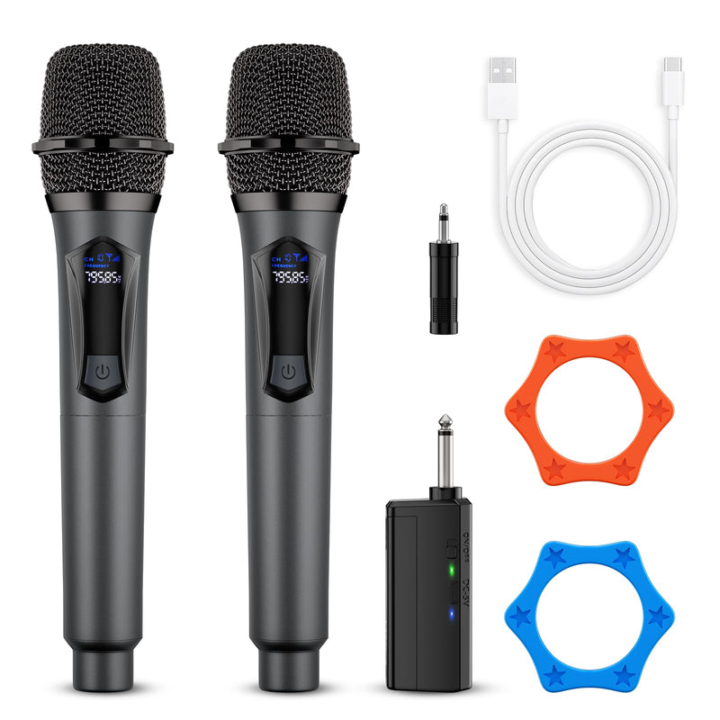 [AUSTRALIA] - Wireless Microphone,Professional Dual Handheld Cordless Dynamic Mic System with Rechargeable Receiver,Plug & Play,Compatible with karaoke machines and PA systems for Speech,Church,Wedding,DJ,Party 