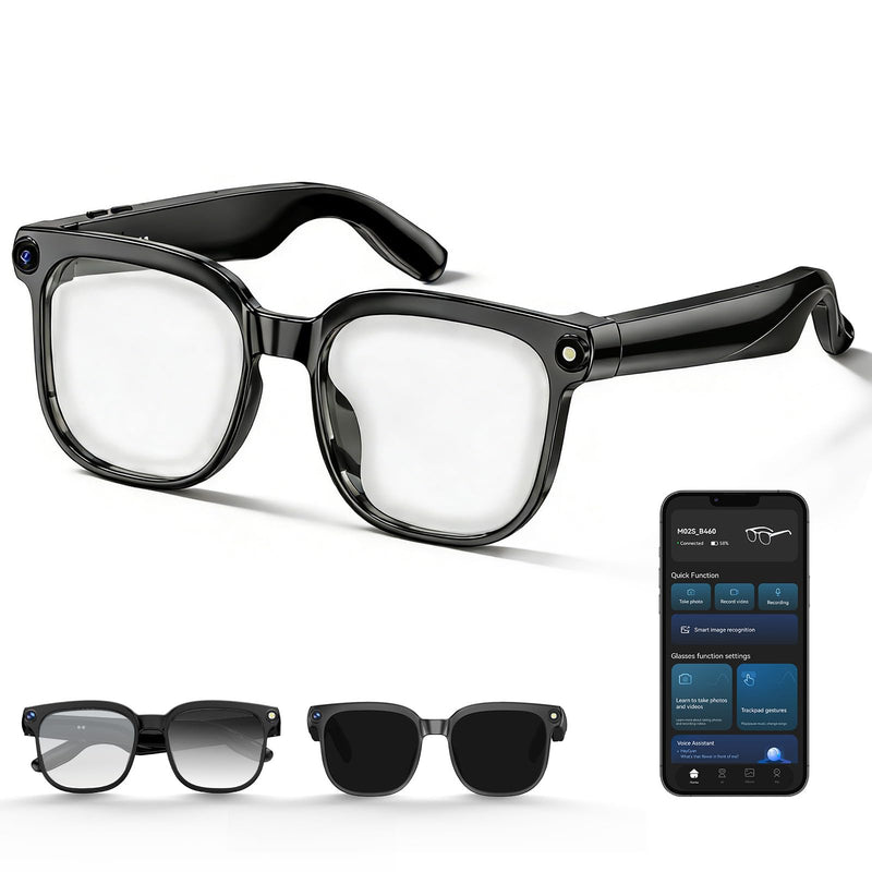 AI Smart Glasses with Camera, 1080P Video Recording, Real-Time Translation, Bluetooth 5.4 Audio, for Photos, Videos, AI Recognition, Vlogging, Hiking, Travel, Business (Photochromic) Photochromic