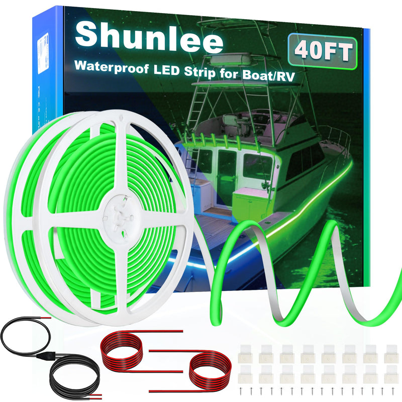 [AUSTRALIA] - SHUNLEE Led Boat Lights Green 40FT, IP67 COB Waterproof Marine Pontoon Led Lights, Boat Interior Strip Lights for Pontoon, Deck, Night Fishing, Kayak, RV, Bass (40FT-Green) 40FT-Green 