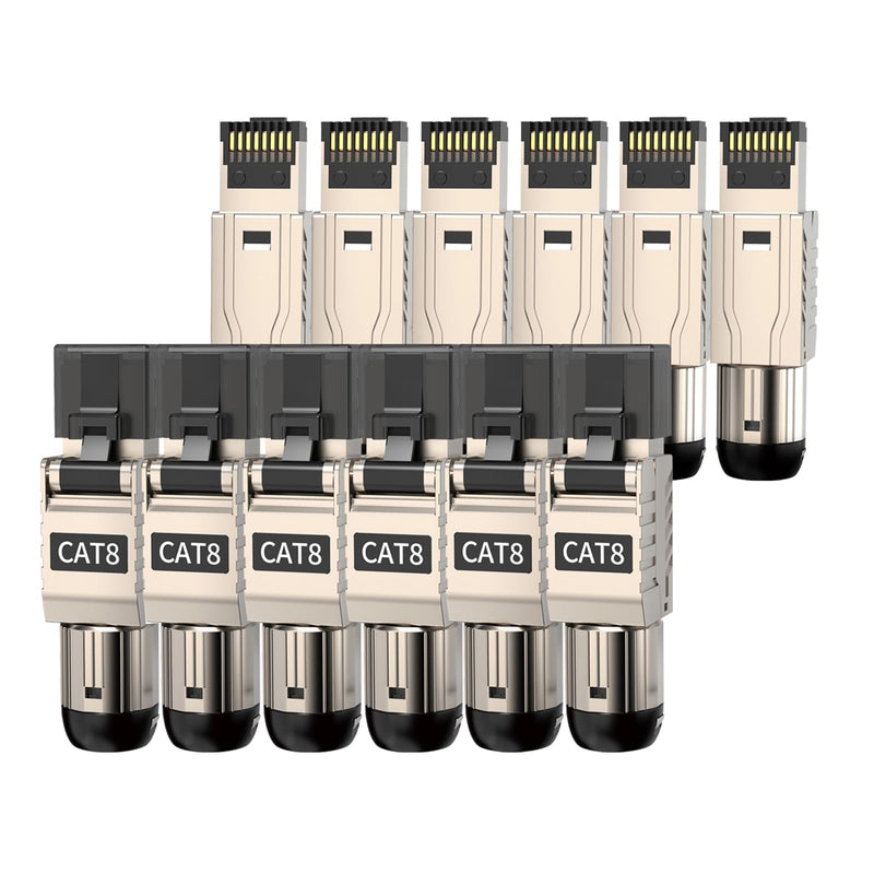 12-Pack Cat 8 RJ45 Connectors Tool Free, Cat8 Field Termination Plug Shielded RJ45 Modular Plugs for 2000MHz 2GHz 40G Double Shielded Solid LAN Cable 22AWG-24AWG 12 Pack