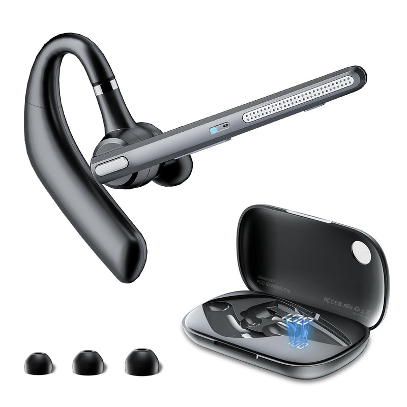 COTOE Bluetooth Headset with Noise Cancelling Mic – Wireless Earpiece | Hands-Free Headphones for Office Trucker Driving Business Black