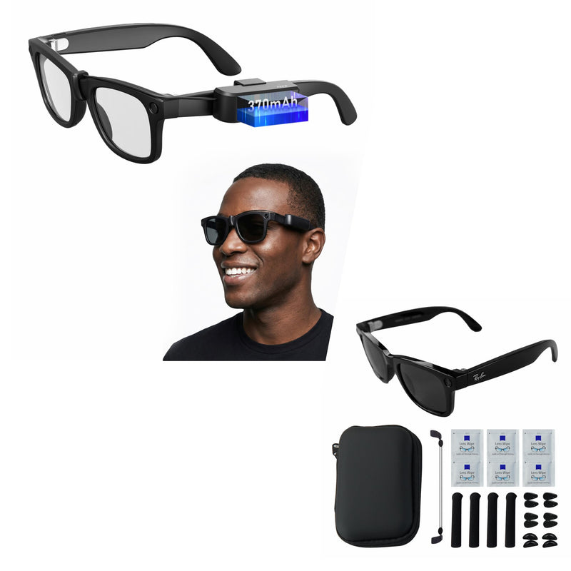 Wearable Battery Pack Charger + Smart Glasses Accessories Kit Compatible with Ray-Ban & Oakley Meta Smart Glasses Gen 1 & Gen 2, Ultra-Light Mini Power Bank with Storage Case, Nose Pads, Lanyard & Cle