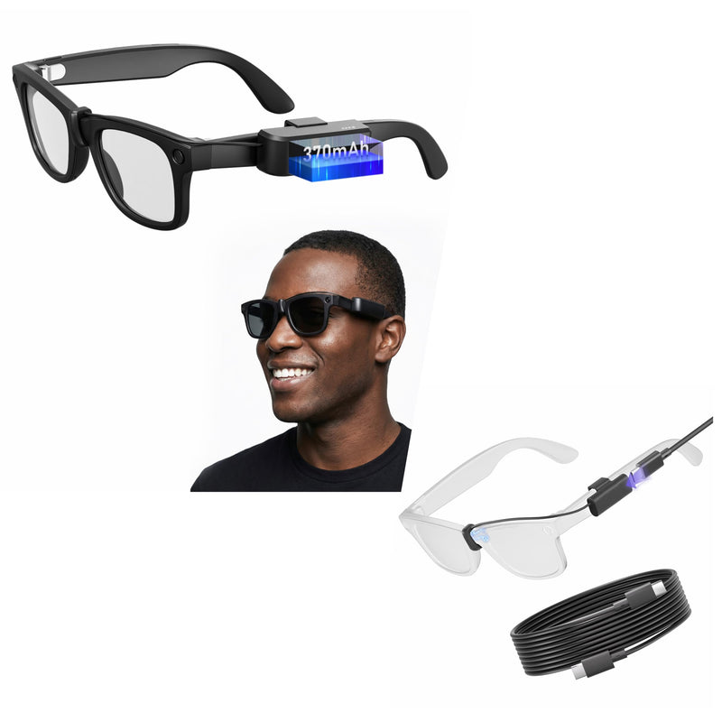 Wearable Battery Pack Charger + Charging Cable Accessories Compatible with Ray-Ban & Oakley Meta Smart Glasses Gen 1 & Gen 2, Ultra-Light Mini Power Bank with Always-On Short Cord and Bonus 1m USB-C C