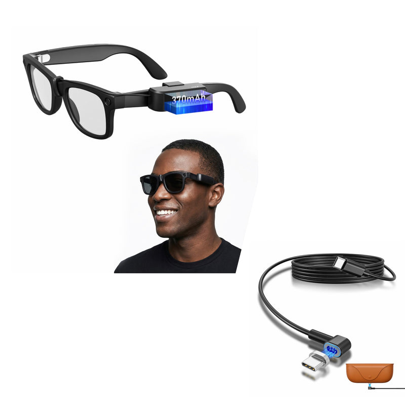 Wearable Battery Pack Charger + Magnetic Charging Cable Compatible with Ray-Ban & Oakley Meta Smart Glasses Gen 1 & Gen 2, Ultra-Light Mini Power Bank & USB-C Magnetic Cable for Wayfarer, Headliner, S