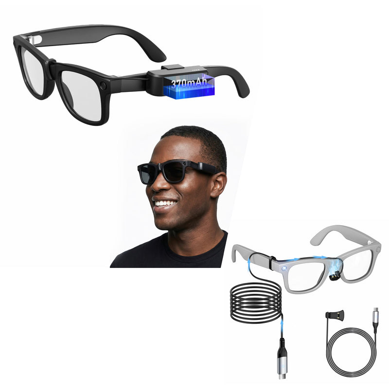 Wearable Battery Pack Charger + USB-C Charging Cable Compatible with Ray-Ban & Oakley Meta Smart Glasses Gen 1 & Gen 2, Ultra-Light Mini Power Bank with Proprietary Handshake Protocol Cable for Wayfar