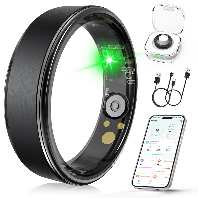 Smart Ring for Women & Men, Health Fitness Tracker Ring | Sleep Monitor/Heart Rate/Blood Oxygen/HRV/Stress/Calorie/Steps, IP68 Waterproof for iOS & Android, Free App (Black, 10#) Black 10#