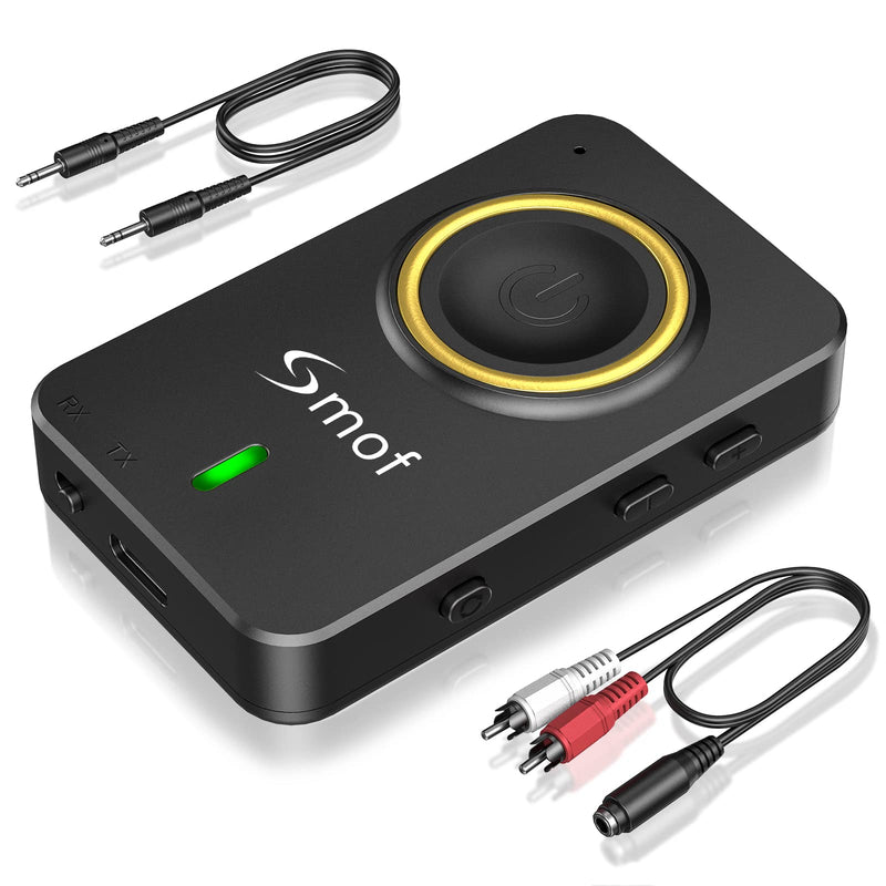 [AUSTRALIA] - Smof Bluetooth Transmitter for TV, Bluetooth Receiver for Car Speaker, 2-in-1 Wireless 3.5mm Bluetooth Aux Adapter with Built-in Mic and Battery, Dual Link, aptX Low Latency (Black) 