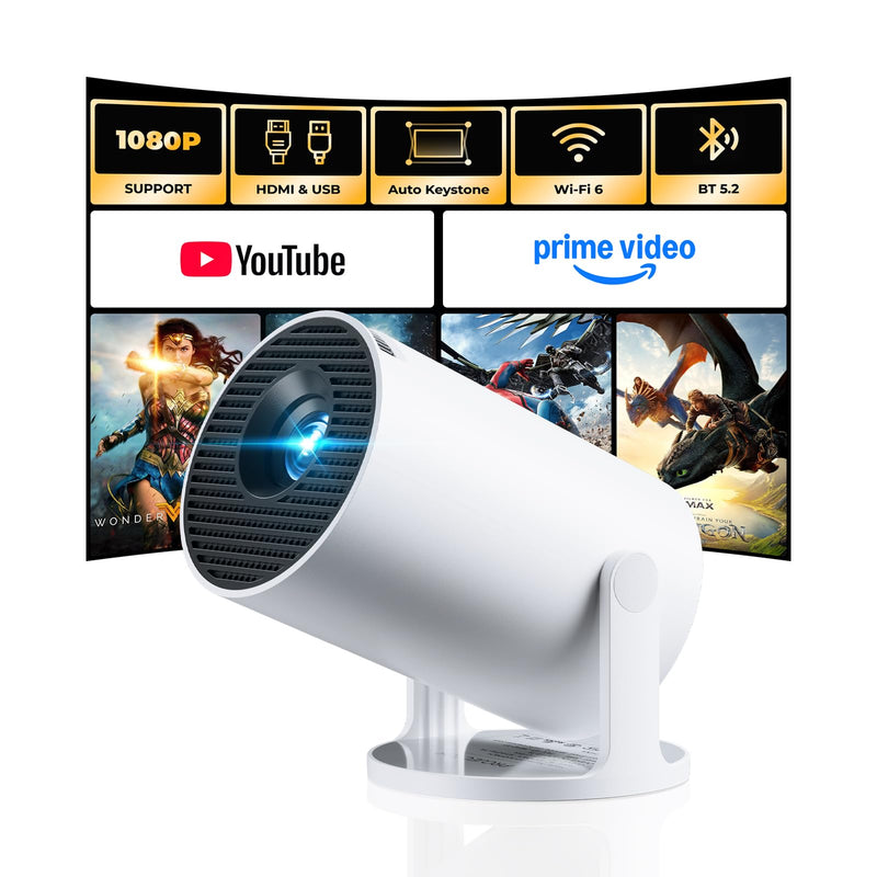 [AUSTRALIA] - [Built-in Apps] CLOKOWE Mini Projector with WiFi and Bluetooth, 2026 Upgraded 1080P Smart Portable Projector with 180° Rotation, Auto Keystone, Compatible with iPhone/Android/Laptop/TV Stick/HDMI/USB white 