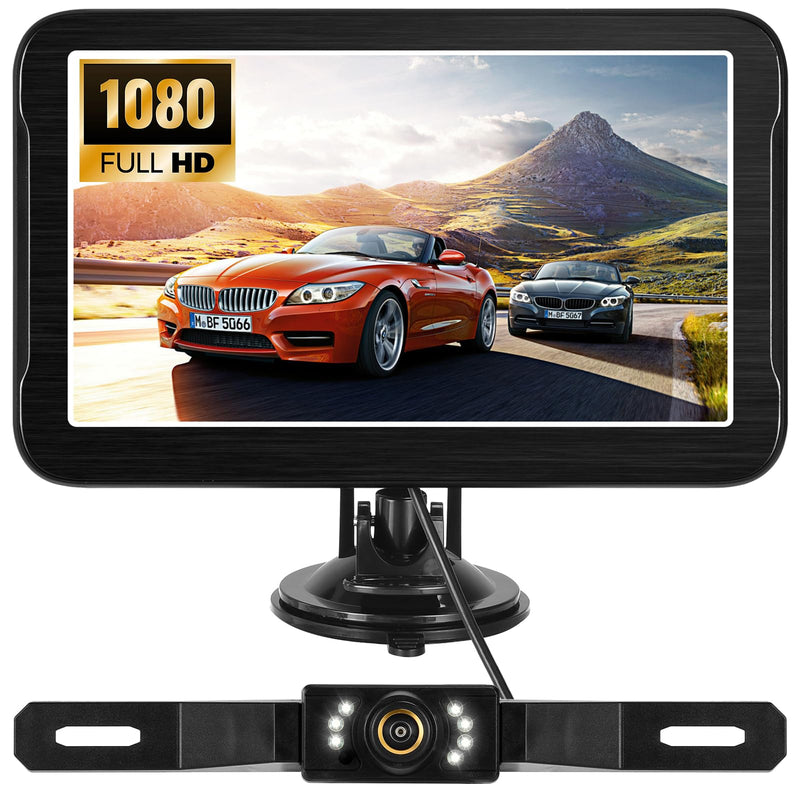 Wired Backup Camera System, 1080P HD 7-Inch Monitor with Suction Cup, Easy Install License Plate Reverse Camera with Night Vision, Plug & Play via Cigarette Lighter for Car, SUV, Pickup
