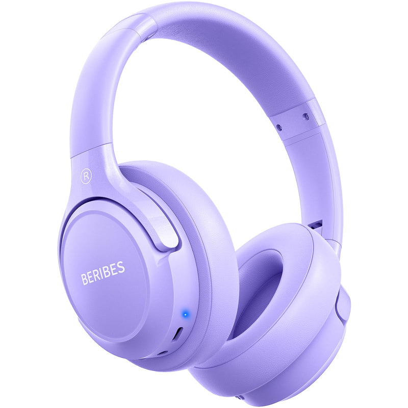 BERIBES Bluetooth Headphones Over Ear Wireless HiFi Stereo Headsets 65H 6EQ | Bluetooth 6.0,with Built-in HD Mic,Foldable Lightweight,Comfort Fit,Fast Charging,Deep Bass for Home Office Cellphone PC Ect. Purple