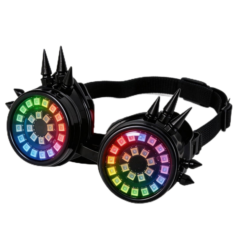 RGB LED Spiked Cyberpunk Goggles, Futuristic Punk Rave Glasses, Luminous Cosplay Eyewear for Party, Festival, DJ Club and Halloween