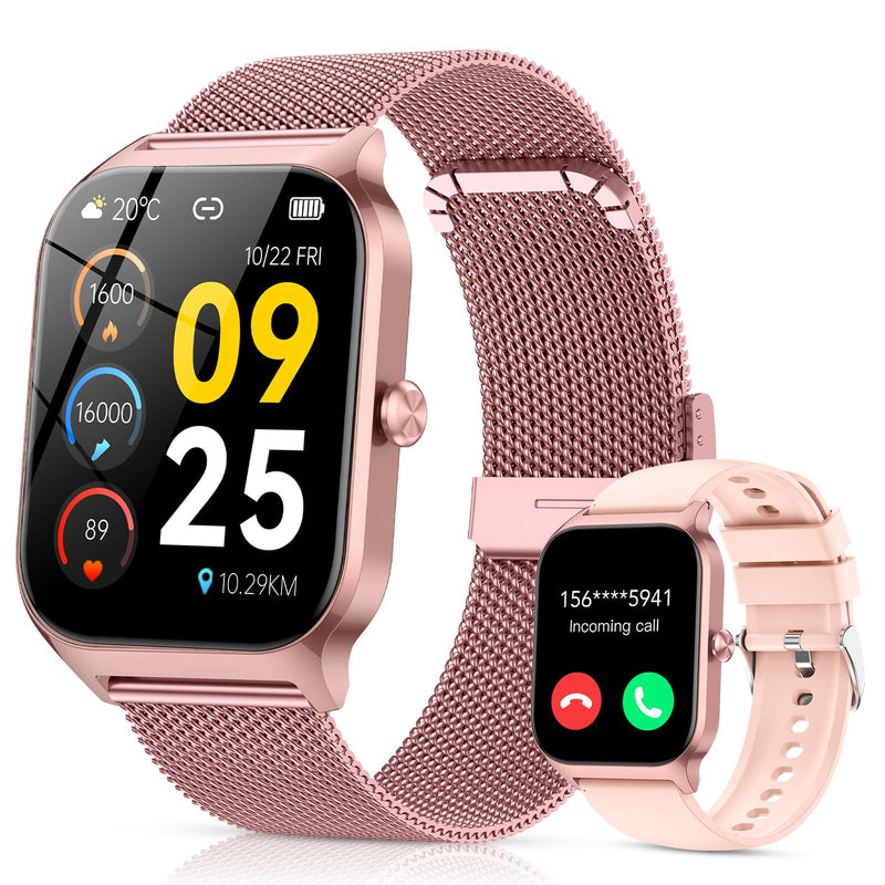 CASCHO Smart Watch for Women (2 Bands), Bluetooth Call Smartwatch with AI Voice,1.85" HD Fitness Watch,Heart Rate/SpO2/Steps/Sleep Monitor,120+ Sports Modes,Smart Watches for Android iOS-Rose Gold Rose Gold 1